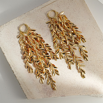 Leaf Tassel Brass Chandelier Earrings FS-WGB1A2D-01-1