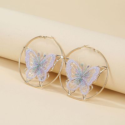 Alloy & Embroidery Cloth Hoop Earrings FS-WG7CC6D-02-1