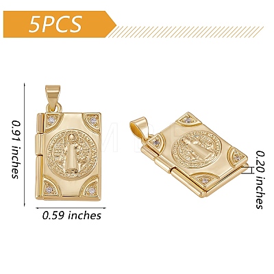 5Pcs Rack Plating Brass Micro Pave Clear Cubic Zirconia Locket Pendants ZIRC-SZ0003-78-1