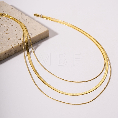 304 Stainless Steel Snake Chains 3 Layer Necklace for Women NJEW-C028-01G-1