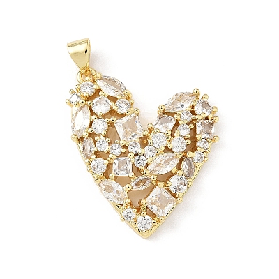 Brass Micro Pave Clear Cubic Zirconia Pendants KK-B141-03G-02-1