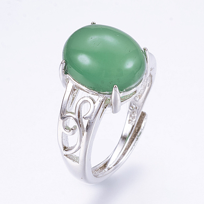 Adjustable Oval Natural Agate Finger Rings RJEW-P059-G03-1