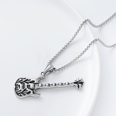 Vintage 304 Stainless Steel Flame Rock Guitar Pendant Necklaces for Men and Women PN9631-1