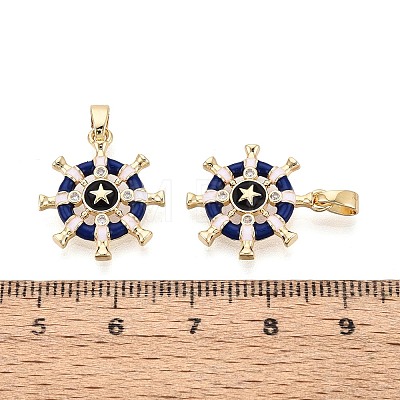 Brass Micro Pave Clear Cubic Zirconia and Enamel Pendants KK-T075-91B-G-1