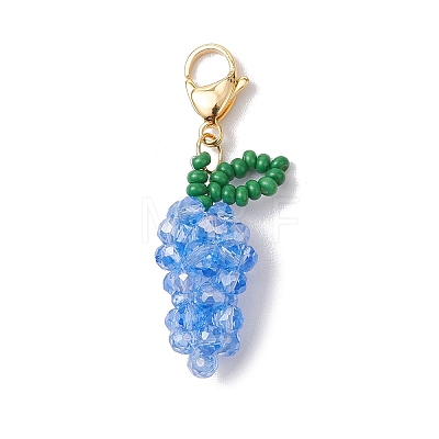 Glass Seed Beaded Grape Pendant Decoration HJEW-MZ00158-01-1