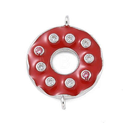 Rack Plating Brass Clear Cubic Zirconia Donut Connector Charms KK-A234-030P-02-1