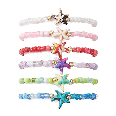 6Pcs Synthetic Turquoise & Non-magnetic Hematite Beads Stretch Bracelets BJEW-JB13432-1