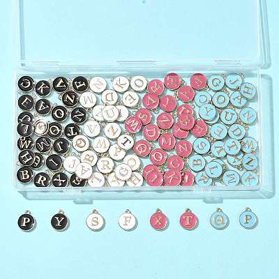 104Pcs 4 Colors Initial Letter A~Z Alphabet Enamel Charms ENAM-FS0003-90-1