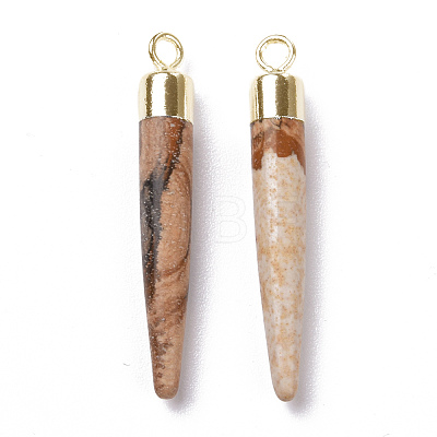 Natural Picture Jasper Brass Pointed Pendants G-B025-02LG-13-1