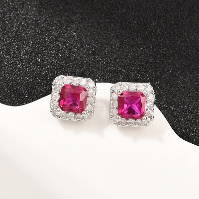 Square Brass Micro Pave Cubic Zirconia Stud Earrings EJEW-Z164-22P-04-1