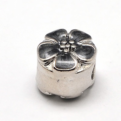 Platinum Plated Flat Round with Plum Blossom Flower Alloy Enamel European Beads ENAM-N034-M-1