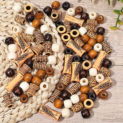 100Pcs 7 Styles Plastic and Wood Beads KY-PA0001-17-1