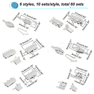 60 Sets 6 Styles 304 Stainless Steel Box Clasps STAS-DC0009-62-1