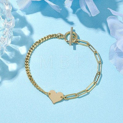 Brass Heart Link Bracelets BJEW-JB10394-1