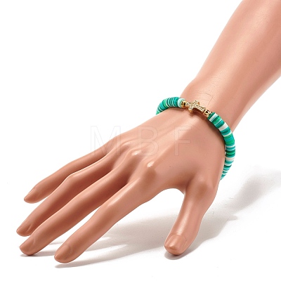 Polymer Clay Heishi Beads Stretch Bracelet for Women BJEW-JB07207-05-1