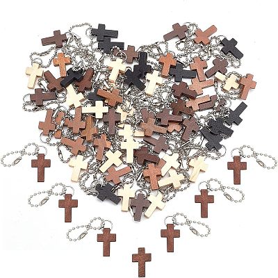  80Pcs 4 Colors Cross Wooden Pendants DIY-NB0007-52-1