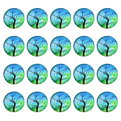 Half Round/Dome Tree Pattern Glass Flatback Cabochons for DIY Projects GGLA-YW0001-14D-1