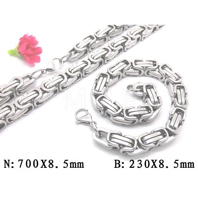 201 Stainless Steel Byzantine Chain Bracelet & Necklace Jewelry Sets SJEW-V0263-06-1