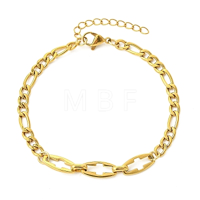 304 Stainless Steel Figaro Chains & Hollow Cross Link Chains Bracelets for Women BJEW-JB13975-1