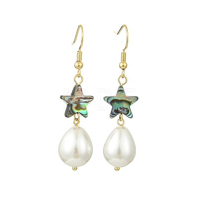 Natural Abalone Shell and Shell Pearl Dangle Earrings EJEW-JE07432-02-1