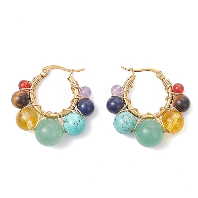 Mixed Stone Round Hoop Earrings EJEW-TA00783-1