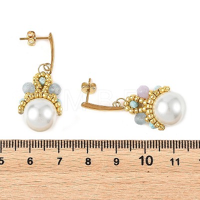 Natural White Jade & Imported Synthetic Howlite & Glass Pearl Dangle Earrings for Women EJEW-MZ00783-1