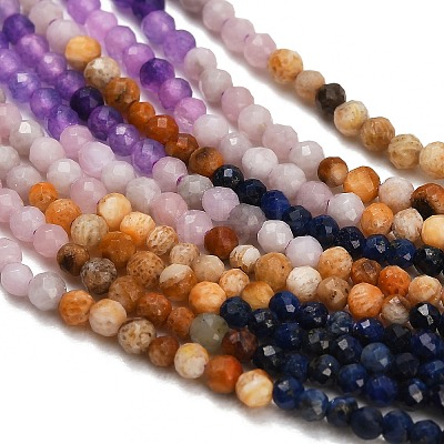 Gradient Color Natural Dyed Lapis Lazuli & Fossil Coral & Dyed White Jade Beads Strands GG-CBA1668-A08-2mm-1