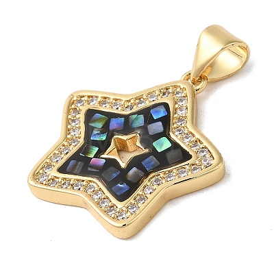 Star Rack Plating Brass Cubic Zirconia Pendants KK-K385-050G-1