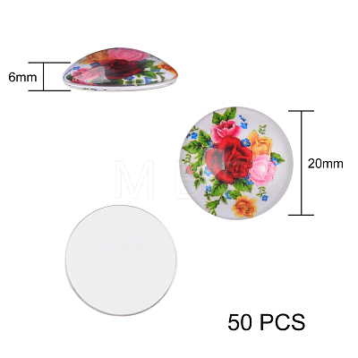 50Pcs Flower Printed Glass Cabochons sgGGLA-SZ0001-18-1