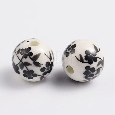 12mm Round Black Handmade Printed Porcelain Beads X-PORC-Q201-12mm-5-1