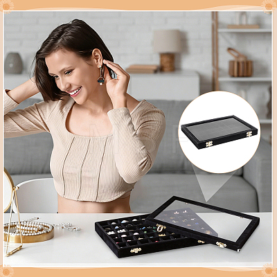 MDF Covered with Velvet Jewelry Grid Display Cases for Earrings Rings AJEW-WH0643-094A-1