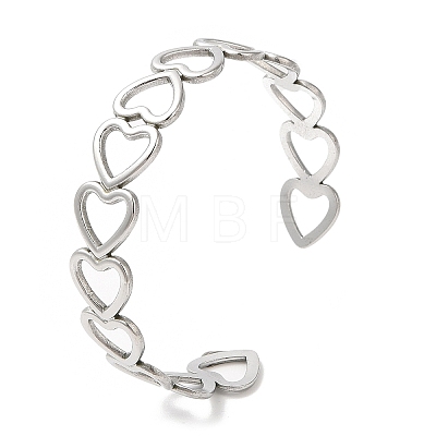 304 Stainless Steel Heart Open Cuff Bangle for Women BJEW-L682-001P-1