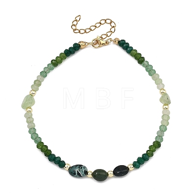 Dyed Natural Malaysia Jade & Moss Agate & Prehnite Beads Beaded Anklets for Women AJEW-AN00832-02-1