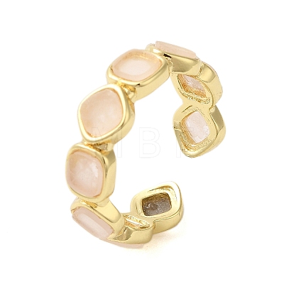 Square Natural Mixed Stone Open Cuff Rings RJEW-K272-02G-1