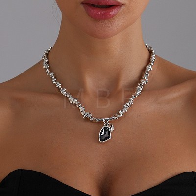 Alloy Glass Nuggets Pendant CCB Plastic Beaded Necklaces for Women FS-WG68853-01-1
