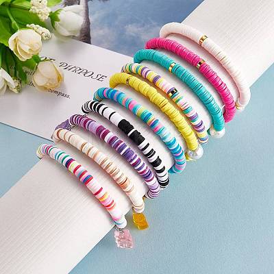 Polymer Clay Heishi Beads Stretch Charm Bracelets BJEW-SZ0001-33-1