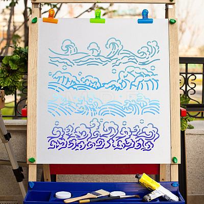 Wave PET Plastic Hollow Out Drawing Painting Stencils Templates DIY-WH0244-280-1