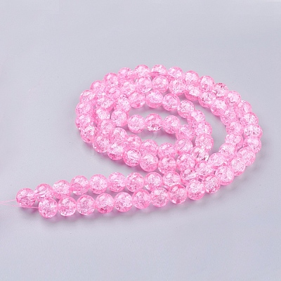 1Strand Hot Pink Transparent Crackle Glass Round Beads Strands X-CCG-Q001-10mm-02-1