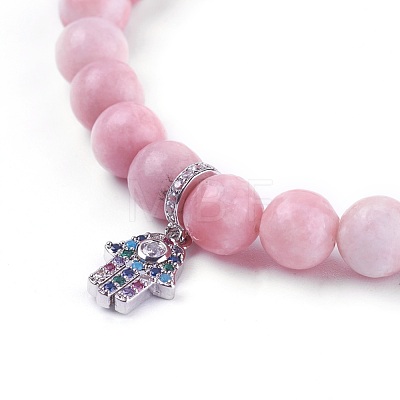 Natural Pink Opal Charm Bracelets BJEW-L647-05-1