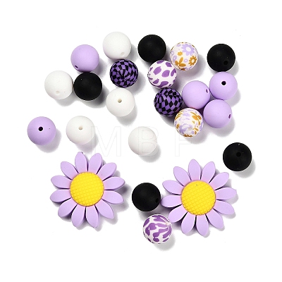 23Pcs Sunflower & Round Silicone Focal Beads SIL-L005-01C-1