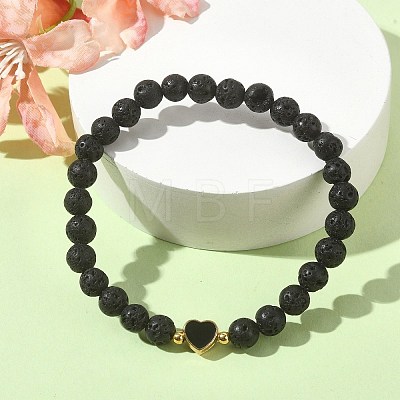 Natural Lava Rock Round Beaded Bracelets BJEW-JB09881-07-1