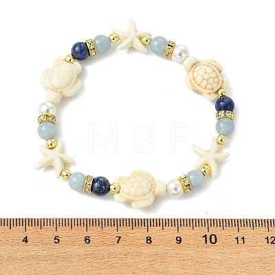 Shell Pearl & Natural & Synthetic Mixed Gemstone Beads Stretch Bracelets for Women BJEW-JB13898-01-1