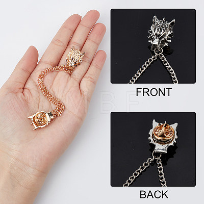 AHADEMAKER 4Pcs 2 Colors Double Fox Rhinestone with Hanging Safety Chains Brooch JEWB-GA0001-14-1