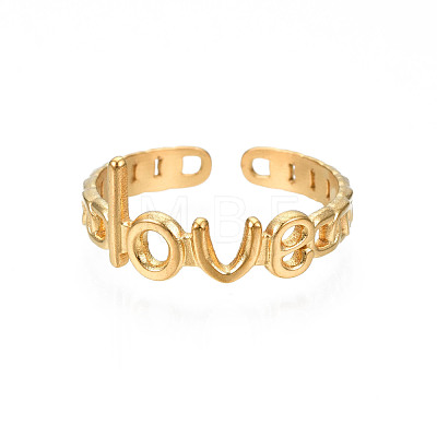 Ion Plating(IP) 304 Stainless Steel Word Love Open Cuff Ring for Women RJEW-S405-262G-1