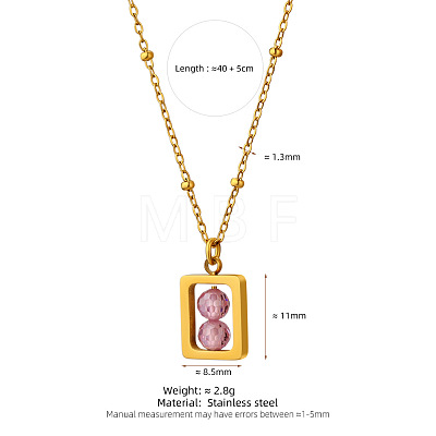 304 Stainless Steel Rectangle with Facetd Round Cubic Zirconia Ball Pendant Necklaces WGA581F-01-1