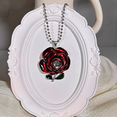 Gothic Style Alloy Enamel Red Rose Flower Vintage Pendant Necklaces for Women GR0561-1