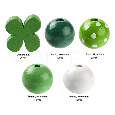 160Pcs 5 Style Irish Theme Painted Natural Wood Beads WOOD-LS0001-48-1