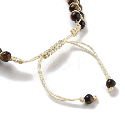 Natural Tiger Eye Braided Round Bead Bracelets BJEW-K251-06A-1