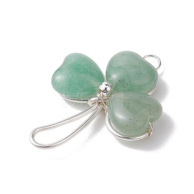 Natural Green Aventurine Shamrock Pendants PALLOY-JF02785-02-1