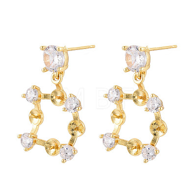 Brass Micro Pave Clear Cubic Zirconia Stud Earrings Findings for Half Drilled Beads KK-T071-12G-1
